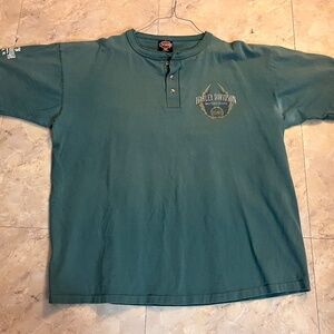 Vintage 1997 Harley Davidson Teal Button Tshirt 2XL - Rare Color -